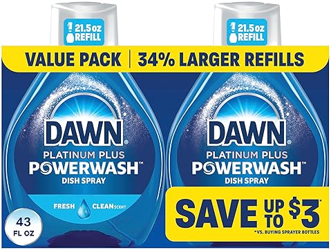 DAWN POWERWASH FRESH DISH SPRAY REFILL, LIQUID DISH SOAP DETERGENT, 2 PACK, 43 FL OZ
