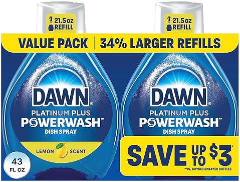 DAWN POWERWASH LEMON DISH SPRAY, LIQUID DISH SOAP, 2 REFILLS, 43 FL OZ FAST GREASE REMOVAL