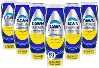 DAWN PLATINUM EZ-SQUEEZE LEMON DISH SOAP, GREASE REMOVAL, 6-PACK 18OZ, BLEACH ALTERNATIVE