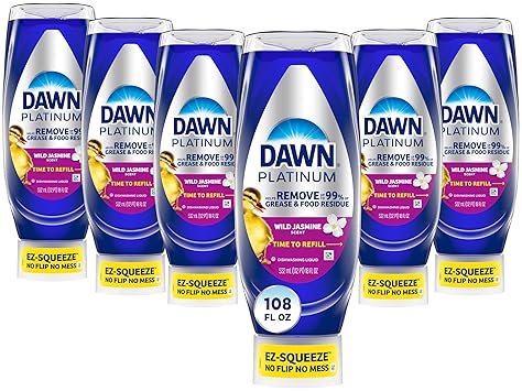DAWN PLATINUM EZ-SQUEEZE WILD JASMINE DISH SOAP, GREASE REMOVAL, 6 PACK, 18 FL OZ BOTTLES