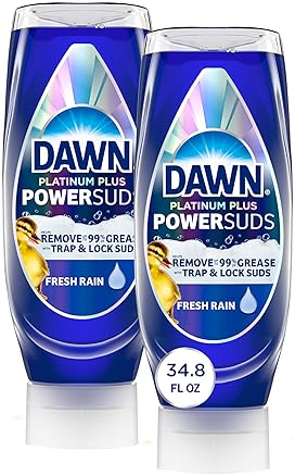 DAWN PLATINUM PLUS POWERSUDS DISH SOAP, GREASE REMOVAL, FRESH RAIN, 2X17.4OZ EZ-SQUEEZE BUNDLE