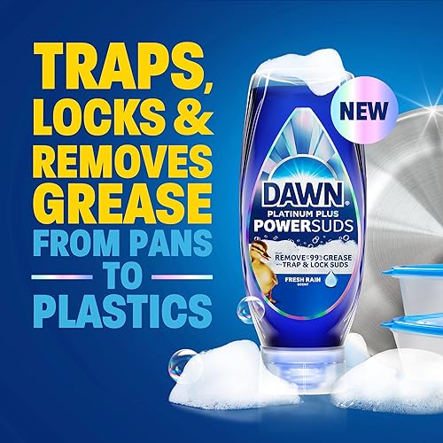 DAWN PLATINUM PLUS POWERSUDS DISH SOAP, GREASE REMOVAL, FRESH RAIN, 2X17.4OZ EZ-SQUEEZE BUNDLE