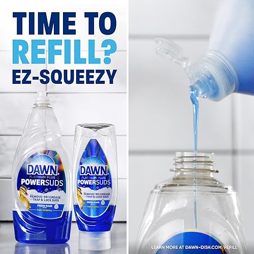 DAWN PLATINUM PLUS POWERSUDS DISH SOAP, GREASE REMOVAL, FRESH RAIN, 2X17.4OZ EZ-SQUEEZE BUNDLE