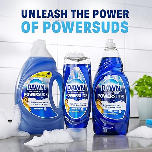 DAWN PLATINUM PLUS POWERSUDS DISH SOAP, GREASE REMOVAL, FRESH RAIN, 2X17.4OZ EZ-SQUEEZE BUNDLE