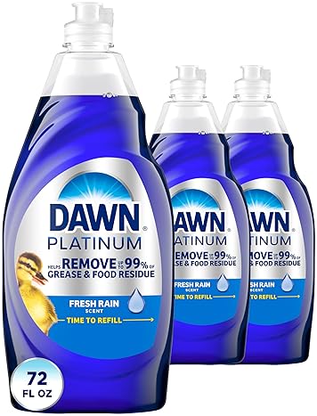 DAWN PLATINUM DISH SOAP, FRESH RAIN SCENT, 24OZ BOTTLES, PACK OF 3 POWERFUL DISHWASHING LIQUID