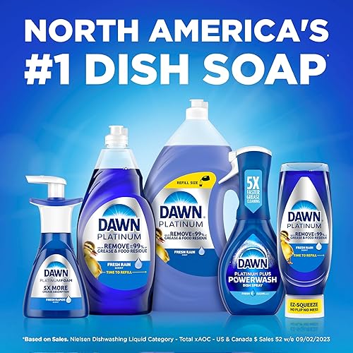 DAWN PLATINUM DISH SOAP, FRESH RAIN SCENT, 24OZ BOTTLES, PACK OF 3 POWERFUL DISHWASHING LIQUID