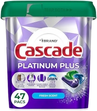 CASCADE PLATINUM PLUS DISHWASHER PODS, FRESH SCENT, 47 COUNT POWERFUL DISHWASHER DETERGENT SOAP