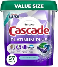 CASCADE PLATINUM PLUS DISHWASHER PODS, MOUNTAIN SCENT, 57 COUNT POWERFUL DISHWASHER DETERGENT