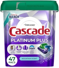 CASCADE PLATINUM PLUS DISHWASHER PODS, MOUNTAIN SCENT, 47 COUNT POWERFUL DISHWASHER DETERGENT