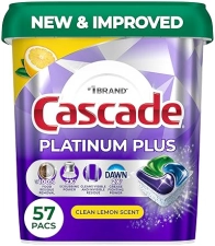 CASCADE PLATINUM PLUS DISHWASHER PODS, LEMON SCENT, 57 COUNT POWERFUL DISHWASHER DETERGENT
