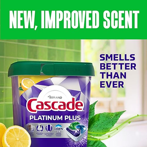 CASCADE PLATINUM PLUS DISHWASHER PODS, LEMON SCENT, 57 COUNT POWERFUL DISHWASHER DETERGENT