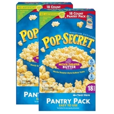 POP SECRET MOVIE THEATER BUTTER MICROWAVE POPCORN, 36 BAGS 3 OZ , 2 BOXES, BULK SNACK PACK