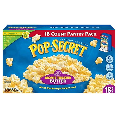 POP SECRET MOVIE THEATER BUTTER MICROWAVE POPCORN, 36 BAGS 3 OZ , 2 BOXES, BULK SNACK PACK
