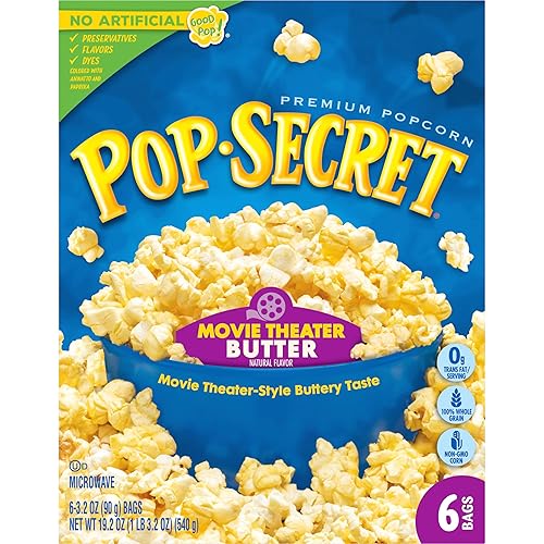 POP SECRET MOVIE THEATER BUTTER MICROWAVE POPCORN, 3.2OZ SHARING BAGS, 6 COUNT BOX