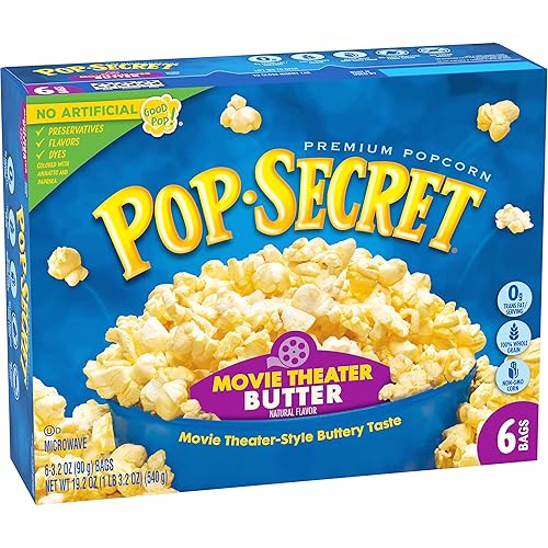 POP SECRET MOVIE THEATER BUTTER MICROWAVE POPCORN, 3.2OZ SHARING BAGS, 6 COUNT BOX