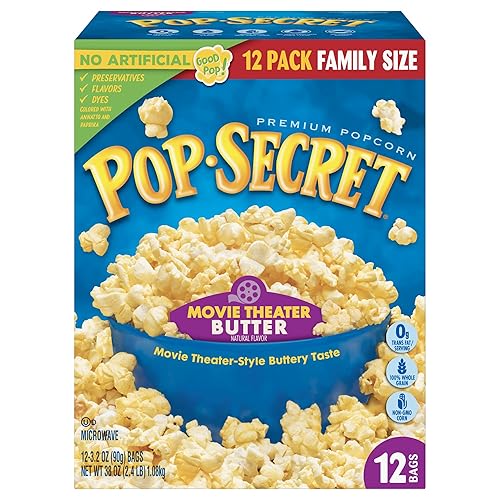 POP SECRET MOVIE THEATER BUTTER MICROWAVE POPCORN, 3.2OZ BAGS, 12CT BOX, PACK OF 4