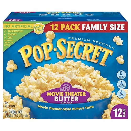 POP SECRET MOVIE THEATER BUTTER MICROWAVE POPCORN, 3.2OZ BAGS, 12CT BOX, PACK OF 4