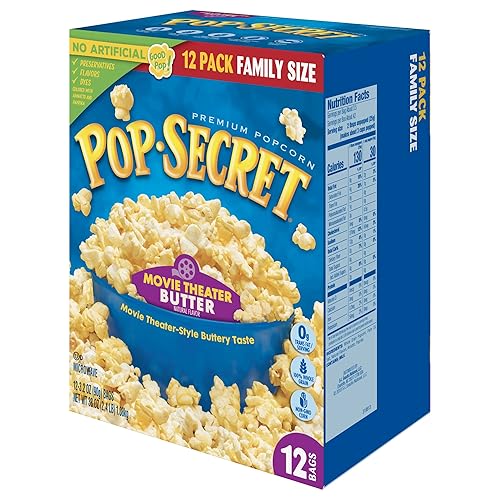 POP SECRET MOVIE THEATER BUTTER MICROWAVE POPCORN, 3.2OZ BAGS, 12CT BOX, PACK OF 4