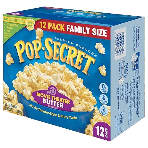 POP SECRET MOVIE THEATER BUTTER MICROWAVE POPCORN, 3.2OZ BAGS, 12CT BOX, PACK OF 4