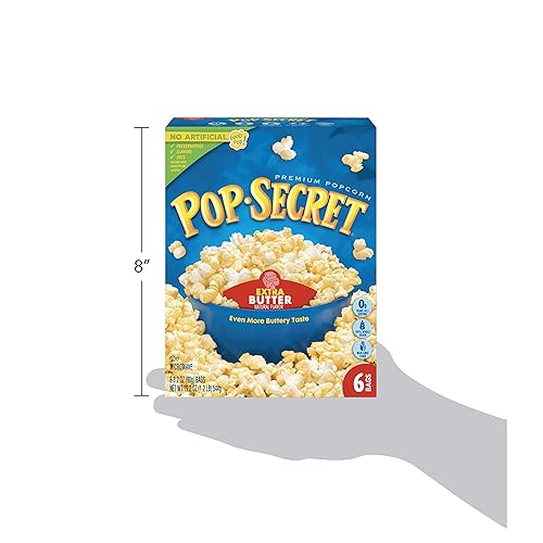 POP SECRET EXTRA BUTTER MICROWAVE POPCORN, 6 COUNT 3.2OZ BAGS, NON-GMO, EXTRA BUTTERY, 19.2OZ BOX