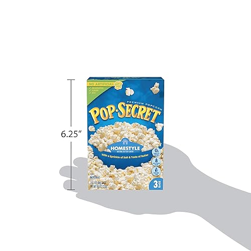 POP SECRET HOMESTYLE BUTTER MICROWAVE POPCORN, 3.2OZ BAGS, 3 COUNT, PACK OF 6