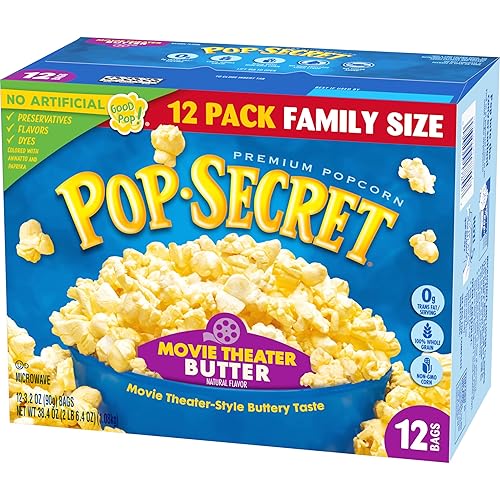 POP SECRET MOVIE THEATER BUTTER MICROWAVE POPCORN, 3.2OZ BAGS, 12 COUNT SHARING PACK