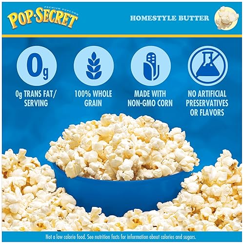 POP SECRET HOMESTYLE BUTTER MICROWAVE POPCORN, 3.2 OZ SHARING BAGS, 3 COUNT PACK