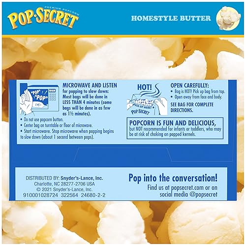 POP SECRET HOMESTYLE BUTTER MICROWAVE POPCORN, 3.2 OZ SHARING BAGS, 3 COUNT PACK