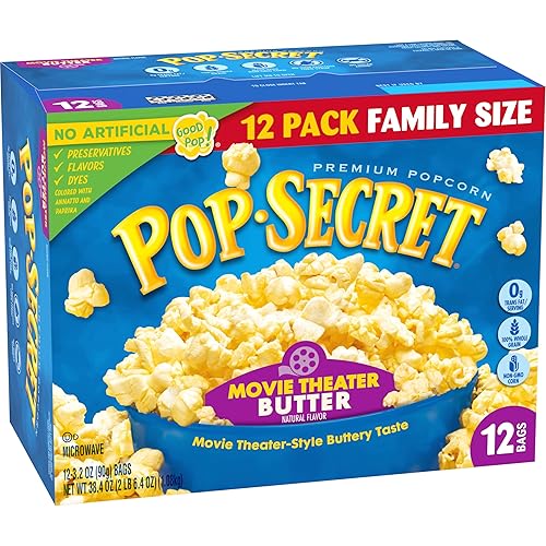 POP SECRET MOVIE THEATER BUTTER MICROWAVE POPCORN, 3.2 OZ BAGS, 12 COUNT BUTTERY SNACK SHARING