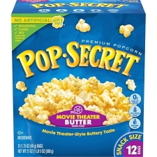 POP SECRET MOVIE THEATER BUTTER MICROWAVE POPCORN, 1.75OZ BAGS, 12-PACK SNACK SIZE