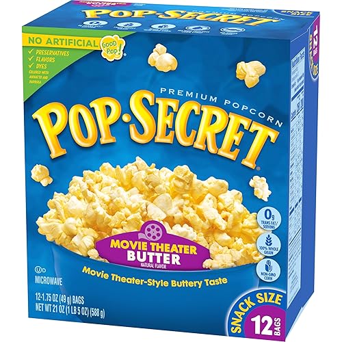 POP SECRET MOVIE THEATER BUTTER MICROWAVE POPCORN, 1.75OZ BAGS, 12-PACK SNACK SIZE