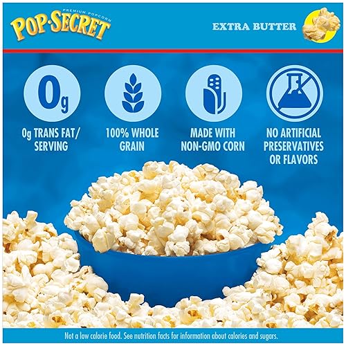 POP SECRET EXTRA BUTTER MICROWAVE POPCORN, 3.2 OZ BAGS, 12 COUNT BUTTERY SNACK FOR MOVIE NIGHTS