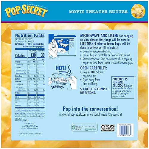 POP SECRET MOVIE THEATER BUTTER MICROWAVE POPCORN, 3OZ SHARING BAGS, 30 COUNT BOX