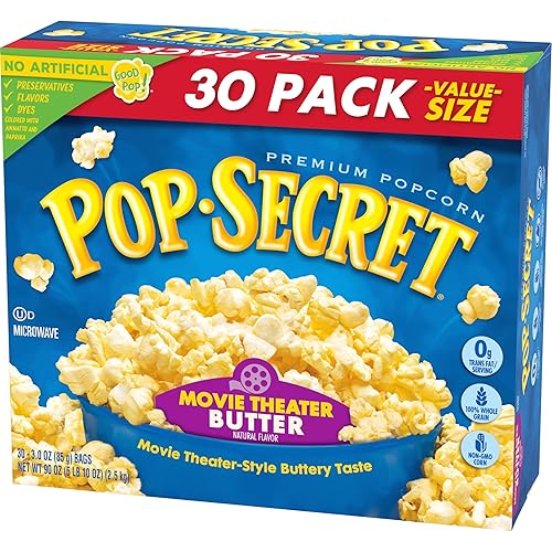 POP SECRET MOVIE THEATER BUTTER MICROWAVE POPCORN, 3OZ SHARING BAGS, 30 COUNT BOX