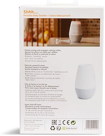 MUNCHKIN SHHH WHITE NOISE SOUND MACHINE NIGHT LIGHT PORTABLE BABY SLEEP SOOTHER, WHITE GREY