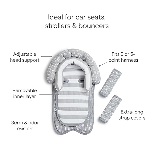 MUNCHKIN BABY CAR SEAT HEAD SUPPORT STRAP COVERS, NEWBORN INFANT, SILVER-ION, DOTS PATTERN