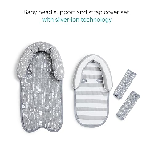 MUNCHKIN BABY CAR SEAT HEAD SUPPORT STRAP COVERS, NEWBORN INFANT, SILVER-ION, DOTS PATTERN