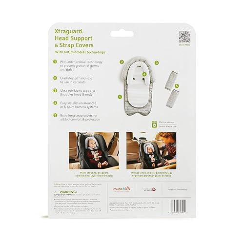 MUNCHKIN BABY CAR SEAT HEAD SUPPORT STRAP COVERS, NEWBORN INFANT, SILVER-ION, DOTS PATTERN