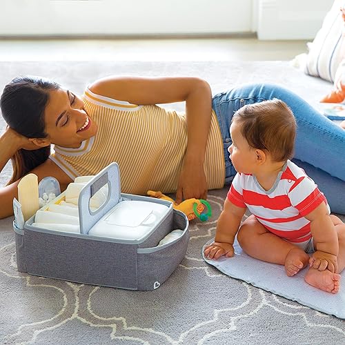MUNCHKIN PORTABLE DIAPER CADDY ORGANIZER GREY BABY NURSERY STORAGE BASKET FOR CHANGING TABLE