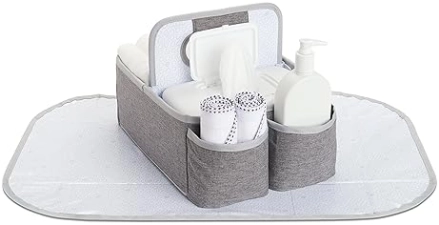 MUNCHKIN PORTABLE DIAPER CADDY ORGANIZER GREY BABY NURSERY STORAGE BASKET FOR CHANGING TABLE