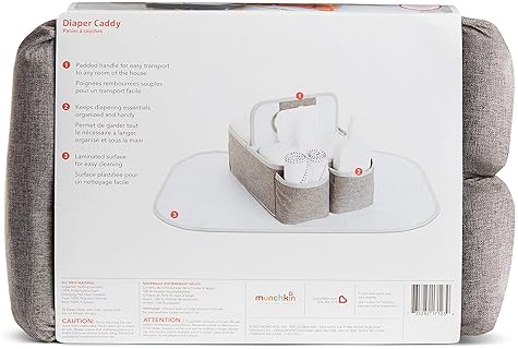 MUNCHKIN PORTABLE DIAPER CADDY ORGANIZER GREY BABY NURSERY STORAGE BASKET FOR CHANGING TABLE