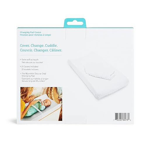 MUNCHKIN DIAPER CHANGING PAD COVERS 2 PACK, WHITE FITS STANDARD CONTOURED CHANGING PADS, SOFT COTTON