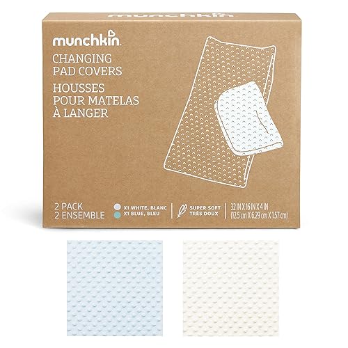 MUNCHKIN DIAPER CHANGING PAD COVERS 2-PACK, BLUE WHITE, FITS STANDARD CONTOURED PADS