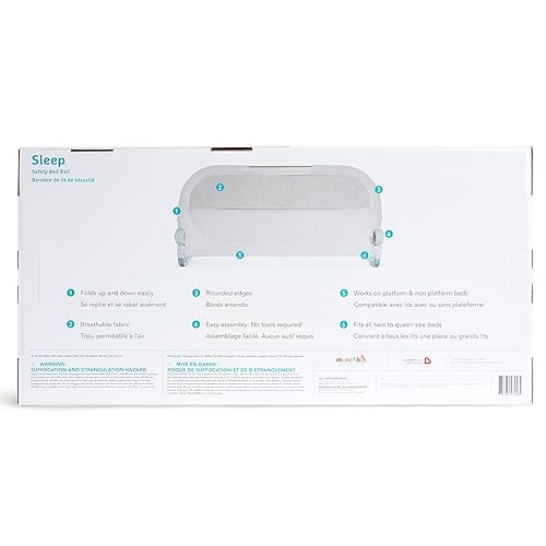 MUNCHKIN SLEEP TODDLER BED RAIL GUARD, FITS TWIN, FULL QUEEN MATTRESSES, GREY SAFETY RAIL