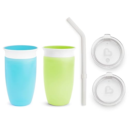 MUNCHKIN MIRACLE 360 SIPPY CUPS FOR TODDLERS 1-3, SPILL-PROOF, 10OZ, 5-PACK, BLUE GREEN