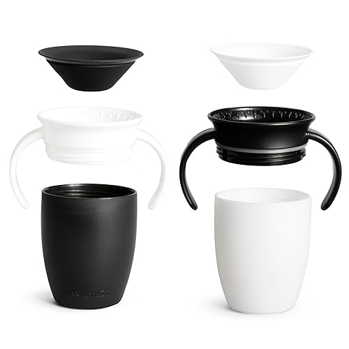 MUNCHKIN MIRACLE 360 SIPPY CUPS FOR 6 MONTHS, SPILL-PROOF, 7OZ, 2-PACK, BLACK WHITE HANDLES