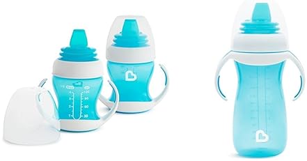 MUNCHKIN GENTLE TRANSITION SIPPY CUPS, BLUE, 4OZ 10OZ TRAINER HANDLES, 2-PACK SET