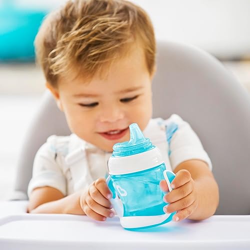 MUNCHKIN GENTLE TRANSITION SIPPY CUPS, BLUE, 4OZ 10OZ TRAINER HANDLES, 2-PACK SET