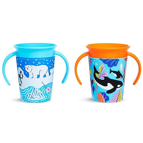 MUNCHKIN MIRACLE 360 WILDLOVE SIPPY CUP 6OZ 2-PACK ORCA POLAR BEAR SPILL-PROOF TODDLER CUPS
