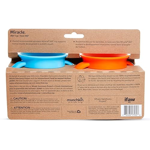 MUNCHKIN MIRACLE 360 WILDLOVE SIPPY CUP 6OZ 2-PACK ORCA POLAR BEAR SPILL-PROOF TODDLER CUPS